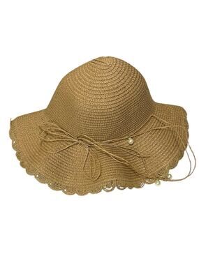Straw Hat foldable with bow and pearl design one size